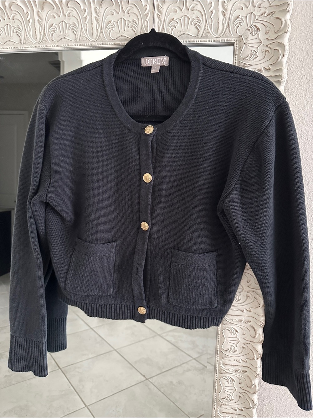 J. Crew Black Button-Front Cardigan with Gold Buttons